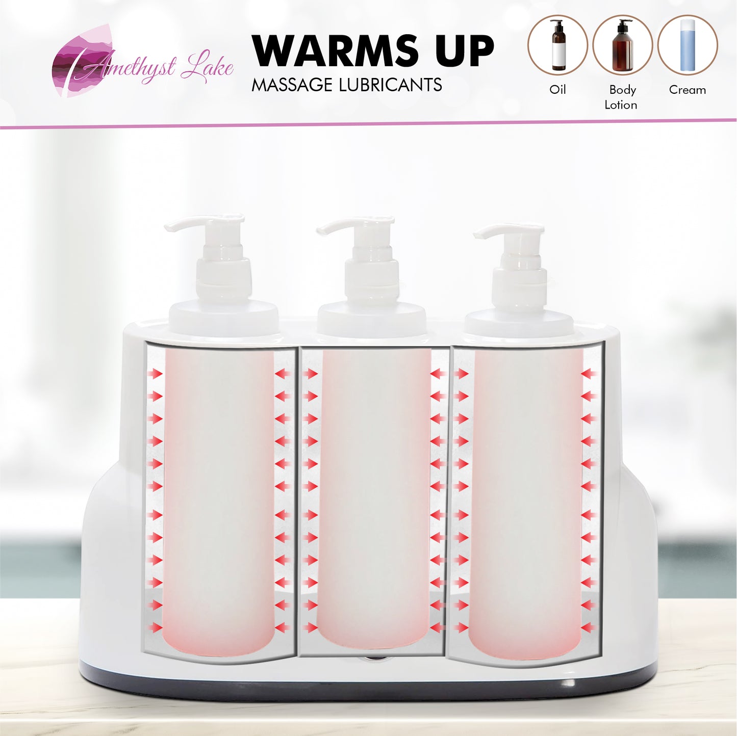 AMETHYST LAKE Oil Warmer Dispenser, Plug-in Electric Warmer Oil Dispenser, 3-Bottles Lotion Warmer, Message Oil Heater for Home & Professional Spa Supplies.