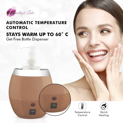 Bottle dispenser with automatic temperature control feature, shown with a woman's face.