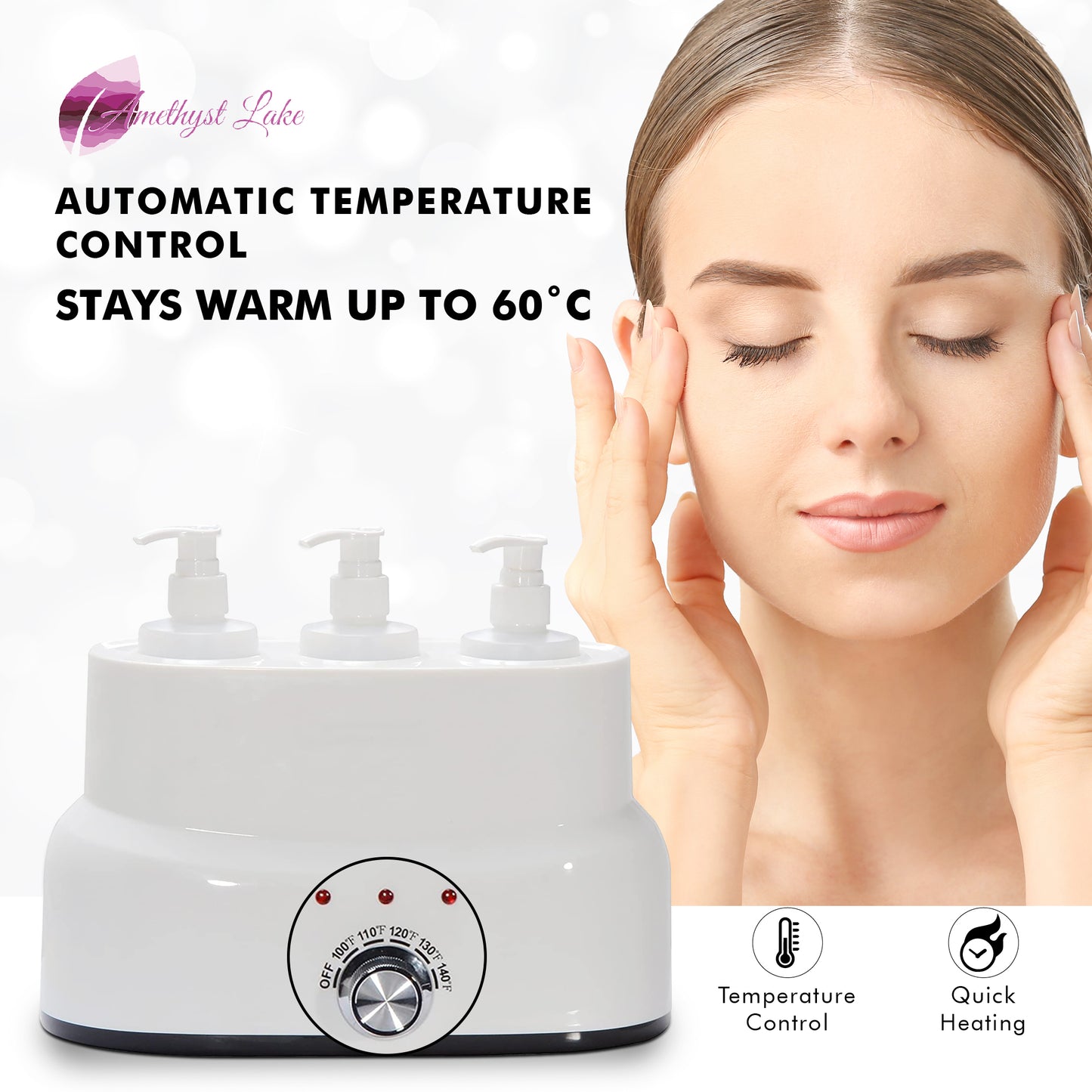 AMETHYST LAKE Oil Warmer Dispenser, Plug-in Electric Warmer Oil Dispenser, 3-Bottles Lotion Warmer, Message Oil Heater for Home & Professional Spa Supplies.
