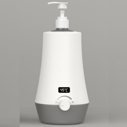 White and gray bottle with digital temperature display on a gray background