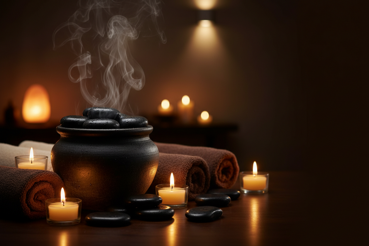 Black hot stone set for pregnancy massage, smooth basalt stones 
