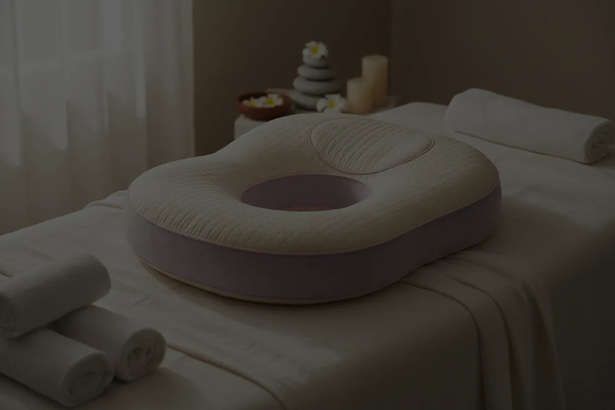 Massage table with a pillow and rolled towels in a spa setting
