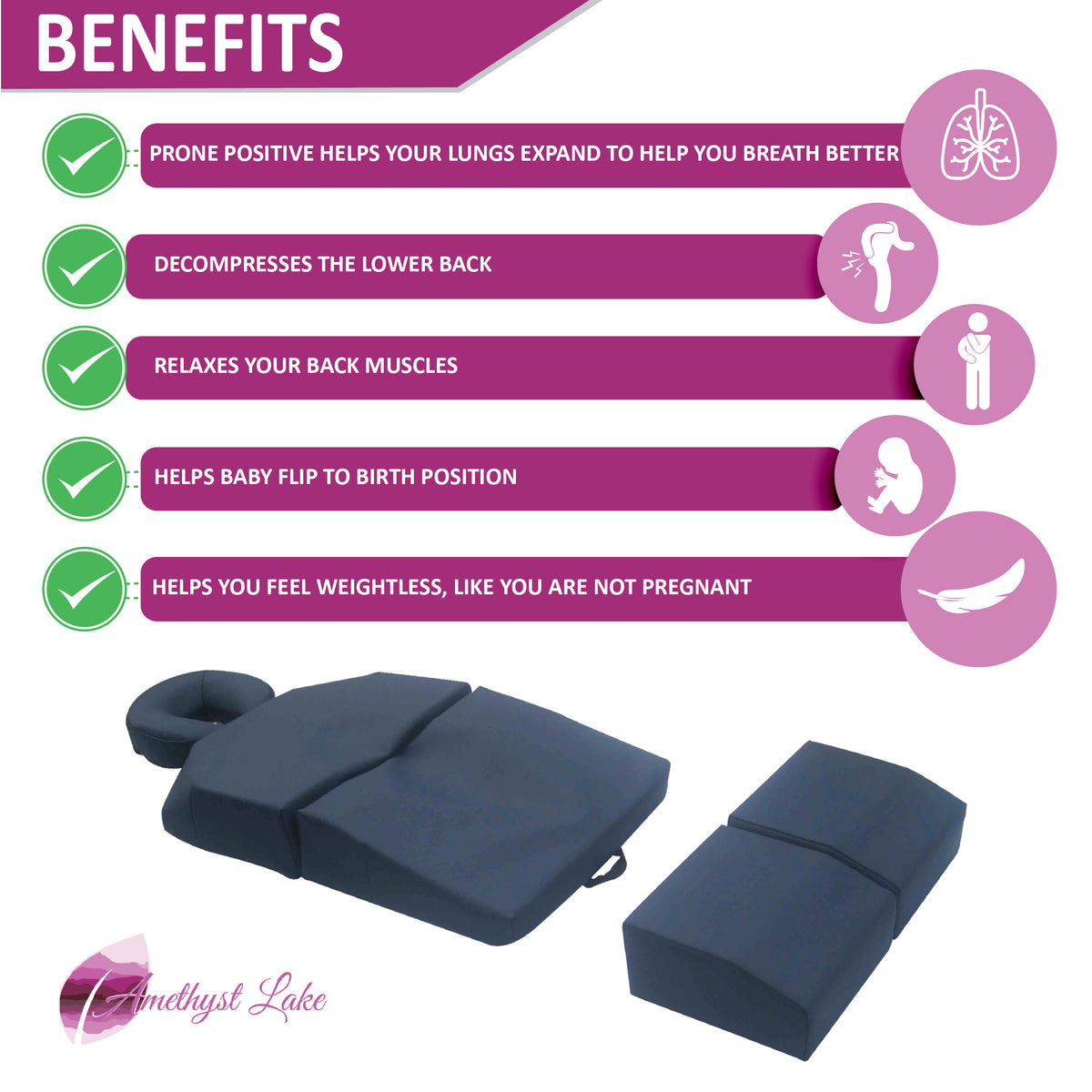 Amethyst Lake Pregnancy Massage Cushion with Headrest – Burgundy