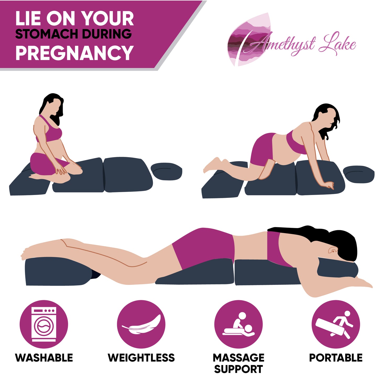 Amethyst Lake Pregnancy Massage Cushion with Headrest (Black)